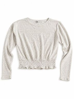 LOFT Striped White Top with Navy and Mustard Accents